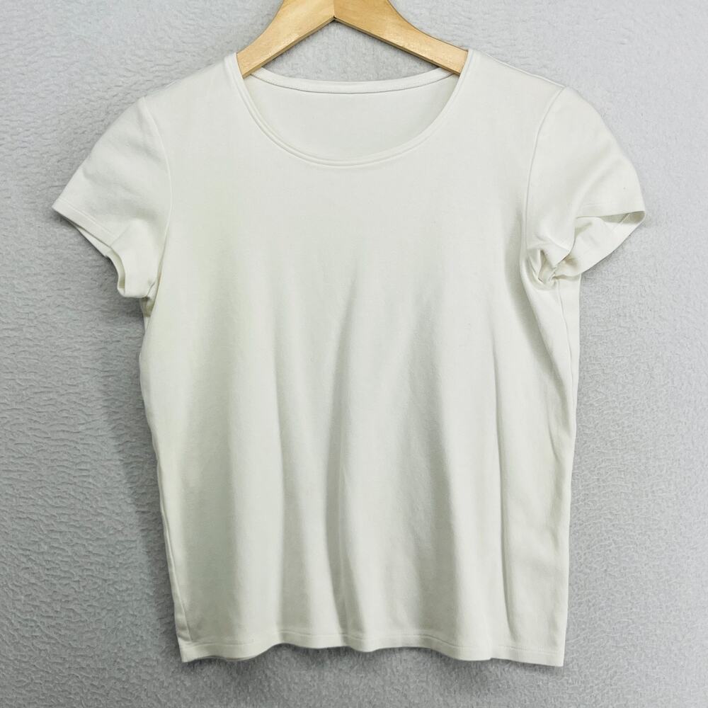 EILEEN FISHER Top XS Cotton Interlock Jersey Crew Neck Short Sleeve Off White